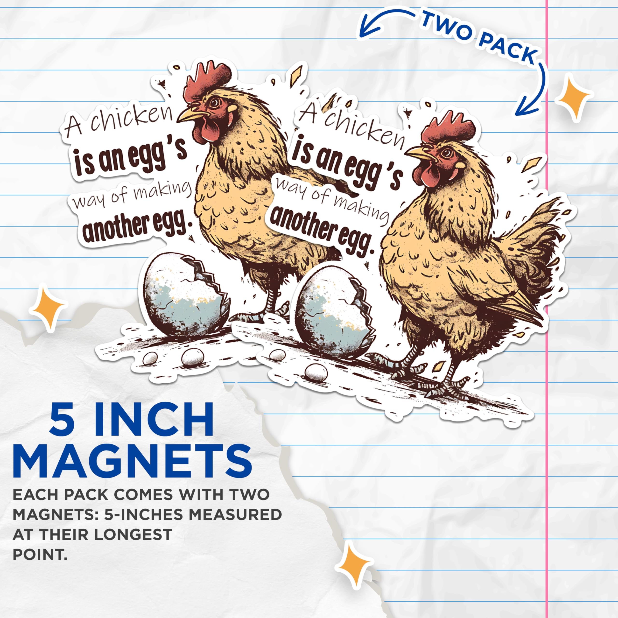(2 Pack) Chicken Egg Humor Magnets - Funny Kitchen Decor Magnets - Chicken Themed Refrigerator Magnets- 5" On Longest Side - for Fridges, Toolboxes, Cars - Made in USA - MAG2590
