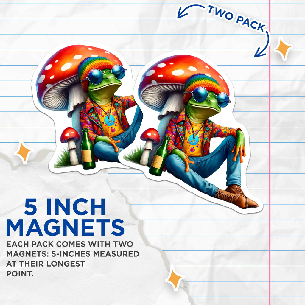 (2 Pack) Hippie Frog Magnets - Cool Animal Art - Mushroom Toad Fridge Magnets - 5" On Longest Side - Premium Magnet - for Cars, Refrigerators, Toolboxes, Lockers - Made in USA - MAG16834