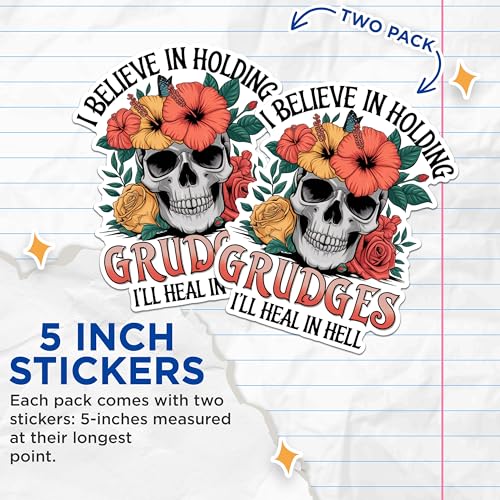 (2 Pack) Skull Flower Stickers - Funny Quote Stickers - Dark Humor Stickers - Gothic Art Stickers - 5" On Longest Side - Sticks to Any Smooth Flat Surface - Made in USA - BMCS2886
