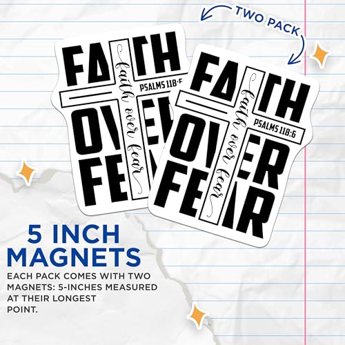 (2 Packs) Faith Over Fear Magnets - Psalms 118:6 Christian Inspired Positive Magnets - 5 Inches On Longest Side - Premium Magnet - for Fridges, Toolboxes, Cars - Made in USA - MAG2324
