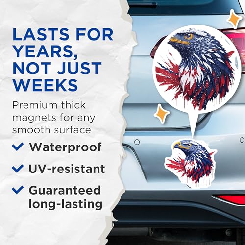 (2 Pack) Eagle Artwork Magnets - Bold Eagle Design - Patriotism Home Decor - American Pride - 5" On Longest Side - for Cars, Fridges, Toolboxes - Made in USA - MAG6760