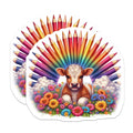 (2 Pack) Cow Magnets - Rainbow Pencil Art - Cute Calf Refrigerator Magnets - 5" On Longest Side - Premium Magnet - for Cars, Refrigerators, Toolboxes, Lockers - Made in USA - MAG15965