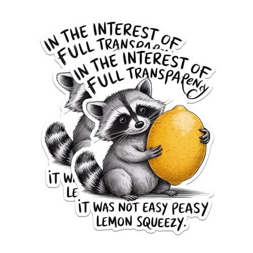 (2 Pack) Cute Raccoon Stickers - Funny Animal Quotes Stickers - Full Transparency Lemon Squeezy Stickers - 5" On Longest Side - Sticks to Any Smooth Flat Surface - Made in USA - BMCS3013