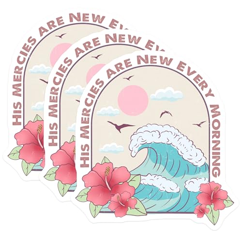 (3 Pack) His Mercies are New Every Morning Decals - Bible Verse Sticker - Wave Art Laptop Decal - 3 Inches On Longest Side - Easy Peel & Apply - Made in USA - 3MCS2857