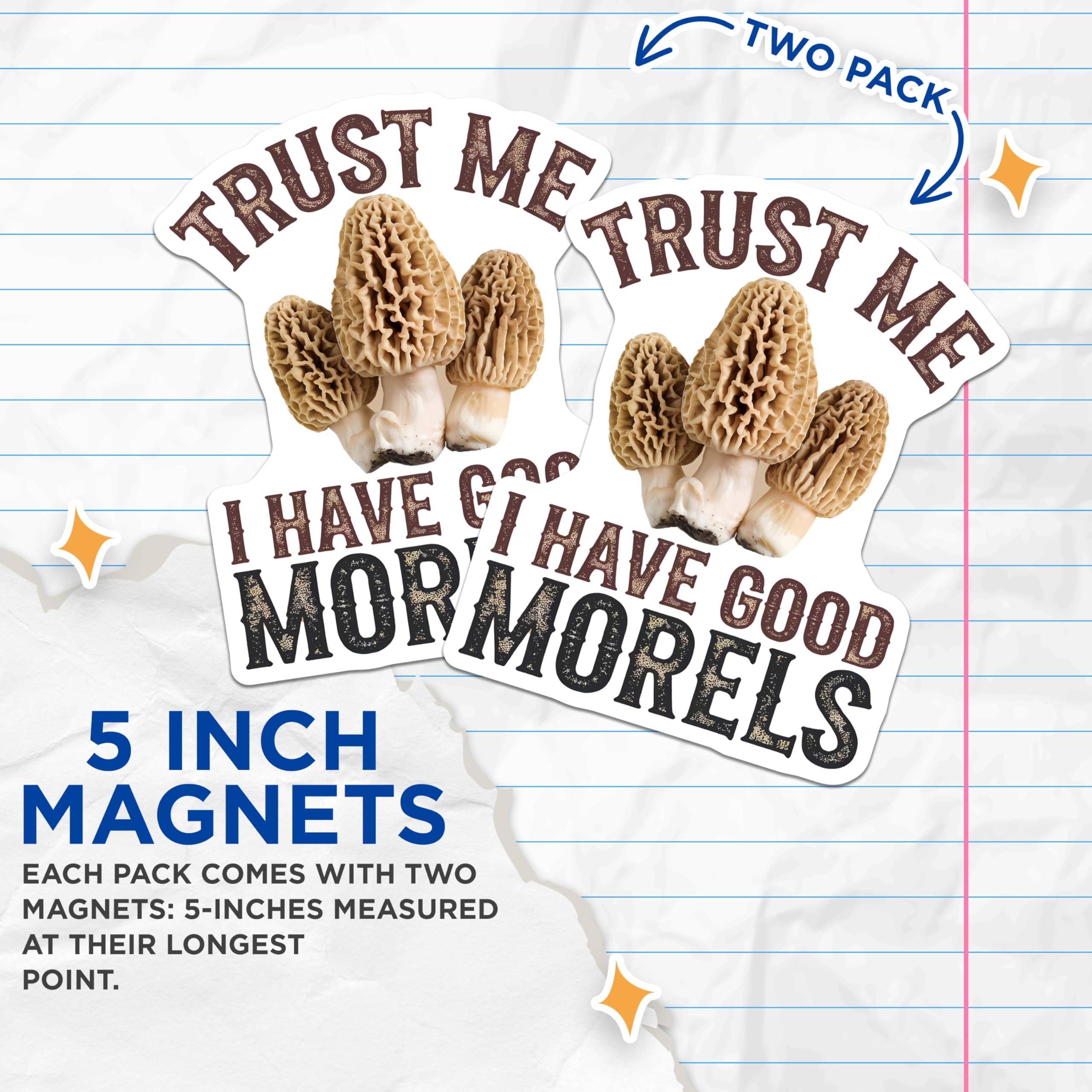 (2 Pack) Morel Mushroom Magnets - Foraging Fun Decor - Fungi Lover Present - 5" On Longest Side - Premium Magnet - for Cars, Refrigerators, Toolboxes, Lockers - Made in USA - MAG15801