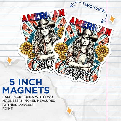 (2 Pack) American Cowgirl Magnets - Western Decor - Sunflower Art - Rustic Home Accents - 5" On Longest Side - for Cars, Fridges, Toolboxes - Made in USA - MAG7876
