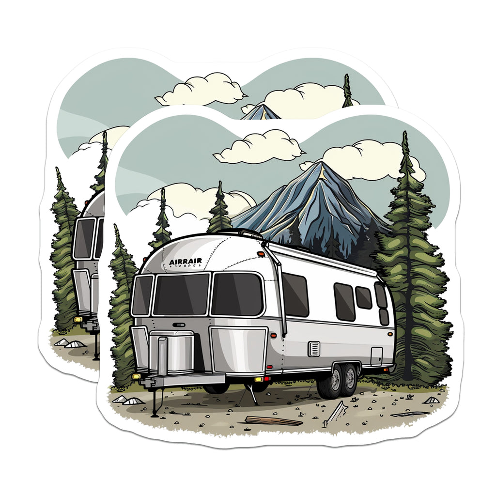 (2 Pack) Travel Trailer Magnets - Retro Camper RV Decor - Mountain Forest Adventure Road Trip - 5 Inches On Longest Side - Thick Durable Magnet - Made in USA - MAG36345
