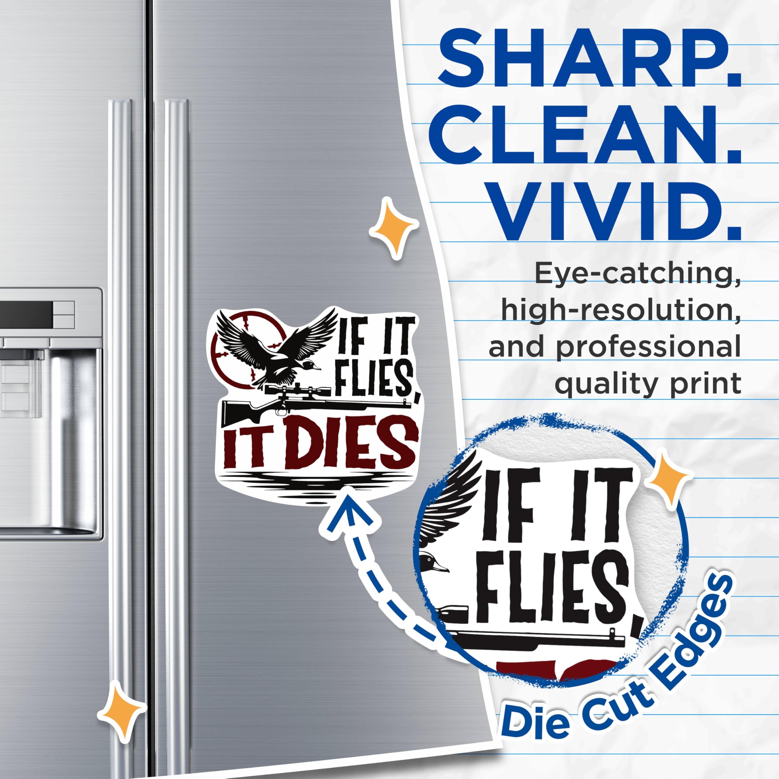 (2 Pack) If It Flies It Dies Magnets - Funny Duck Hunting Magnets - Outdoorsman - 5 Inches On Longest Side - Premium Magnet - for Cars, Refrigerators, Toolboxes - Made in USA - MAG2208
