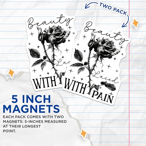 (2 Pack) Beauty Laced with Pain Magnets - Rose with Thorns Magnets - Inspirational Quote Magnets - 5" On Longest Side - for Cars, Refrigerators, Toolboxes, Lockers - Made in USA BMCS3360