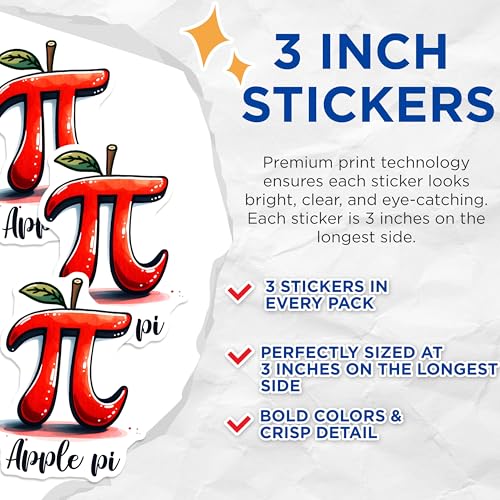 (3 Pack) Apple Pi Decals - Math Humor Sticker - Funny Math Pun - 3 Inches On Longest Side - Easy Peel & Apply - Made in USA - 3MCS6920