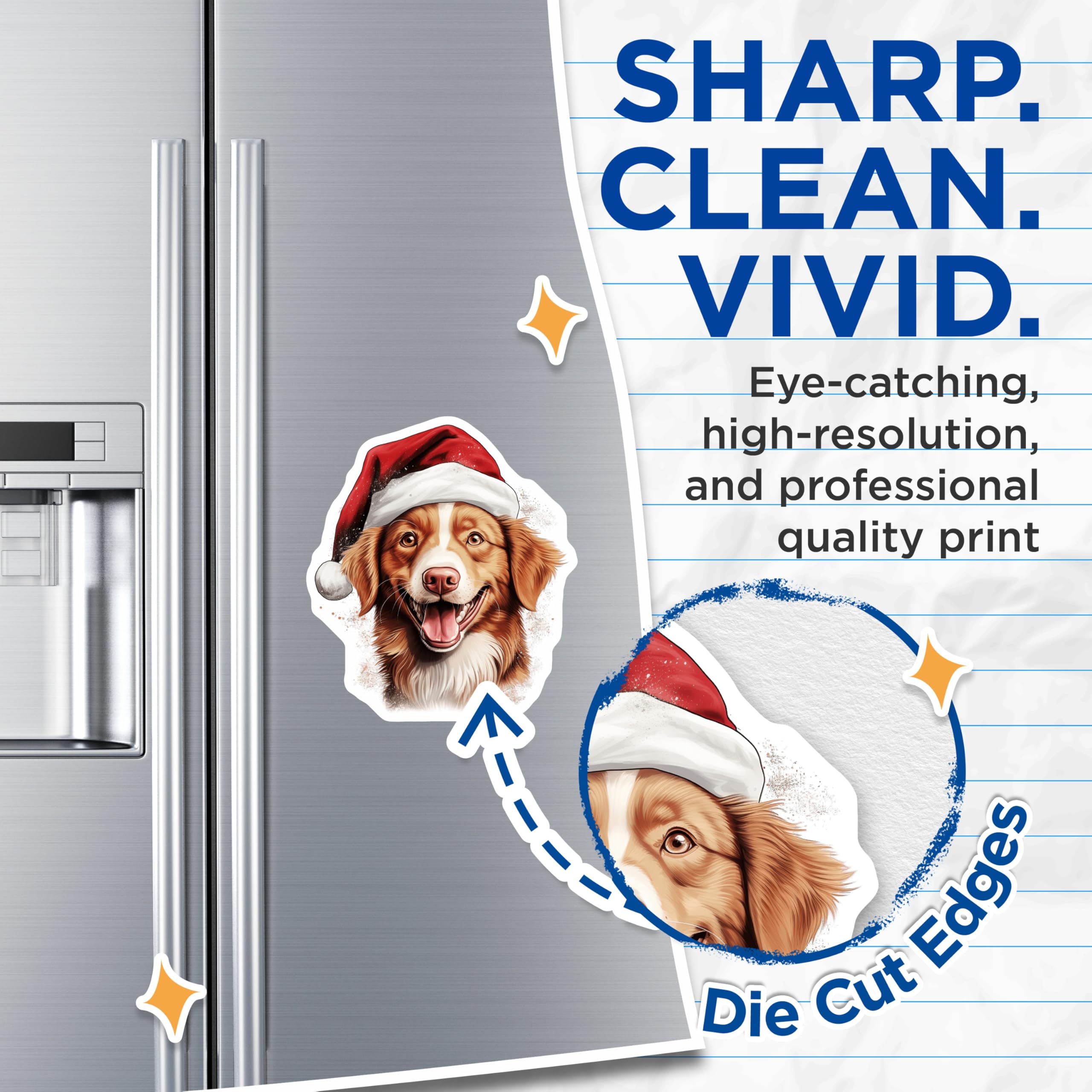 (2 Pack) Christmas Dog Magnets - Santa Hat Pup - Holiday Pet Decor - 5 Inches On Longest Side - Thick Durable Magnet - Made in USA - MAG27399