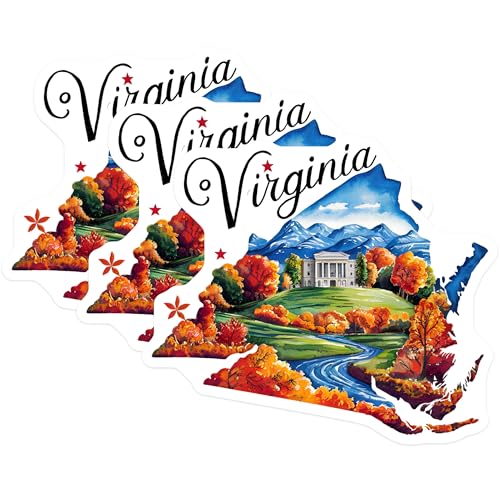 (3 Pack) Virginia Decals - Watercolor State Art - Laptop Decals- 3 Inches On Longest Side - Easy Peel & Apply - Made in USA - 3MCS5077