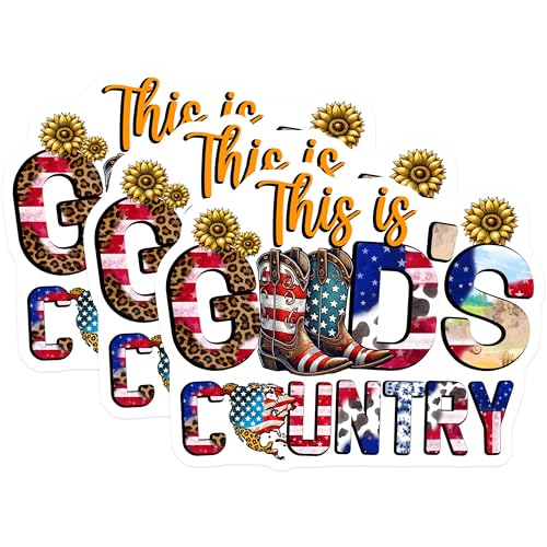 (3 Pack) This is Gods Country Decals - Patriotic Country Decal - Cowboy Boots Decal - 3 Inches On Longest Side - Easy Peel & Apply - Made in USA - 3MCS6641