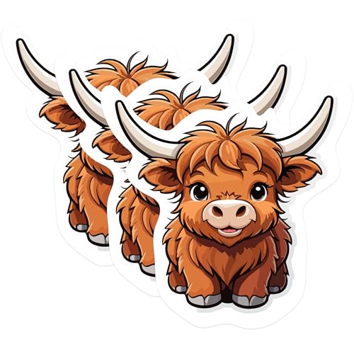 (3 Pack) Highland Cow Decals - Cute Cow Stickers - Laptop Decals - 3 Inches On Longest Side - Easy Peel & Apply - Made in USA - 3MCS1056