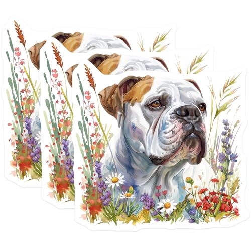 (3 Pack) Bulldog Flower Decals - Dog Breed Stickers - Laptop Decals- 3 Inches On Longest Side - Easy Peel & Apply - Made in USA - 3MCS5344