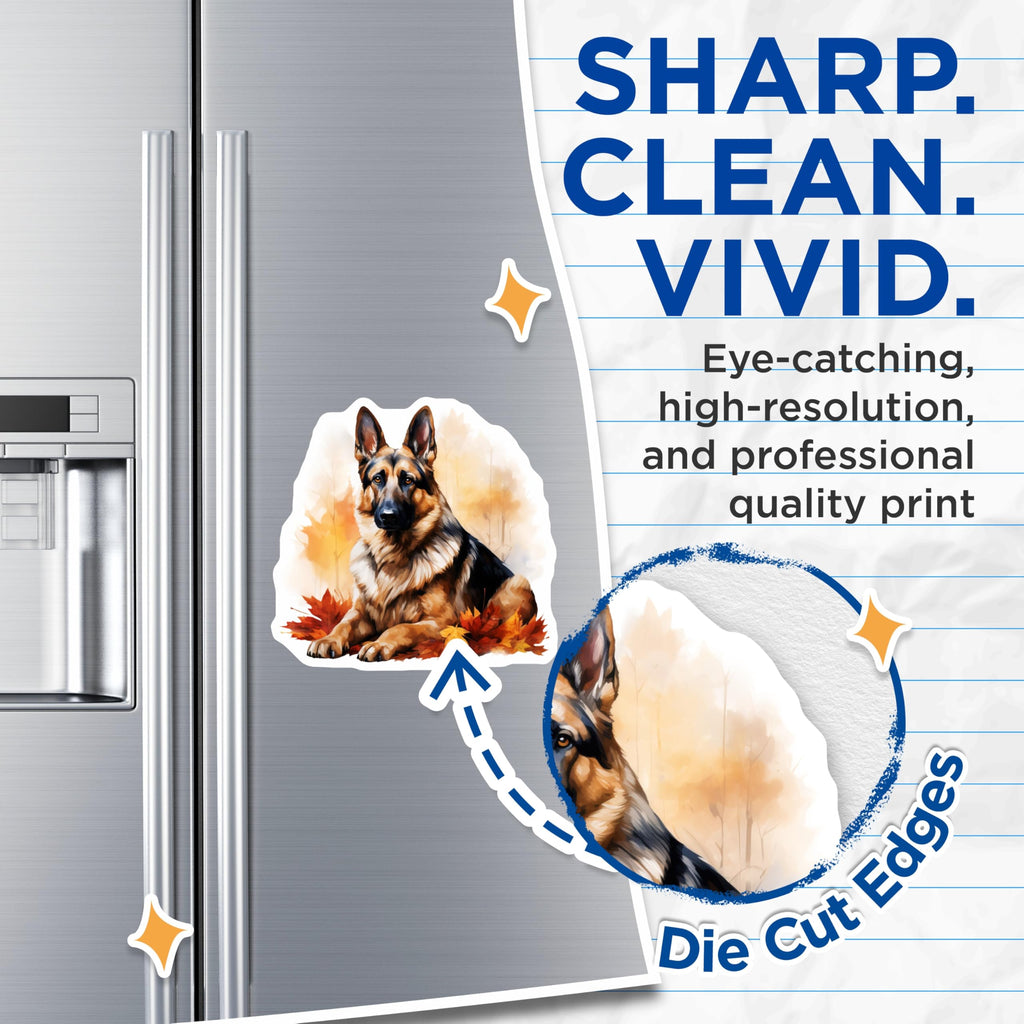 (2 Pack) German Shepherd Magnets - Autumn Dog Lover Art - Fall Decor Pet Portrait - 5 Inches On Longest Side - Thick Durable Magnet - Made in USA - MAG27415
