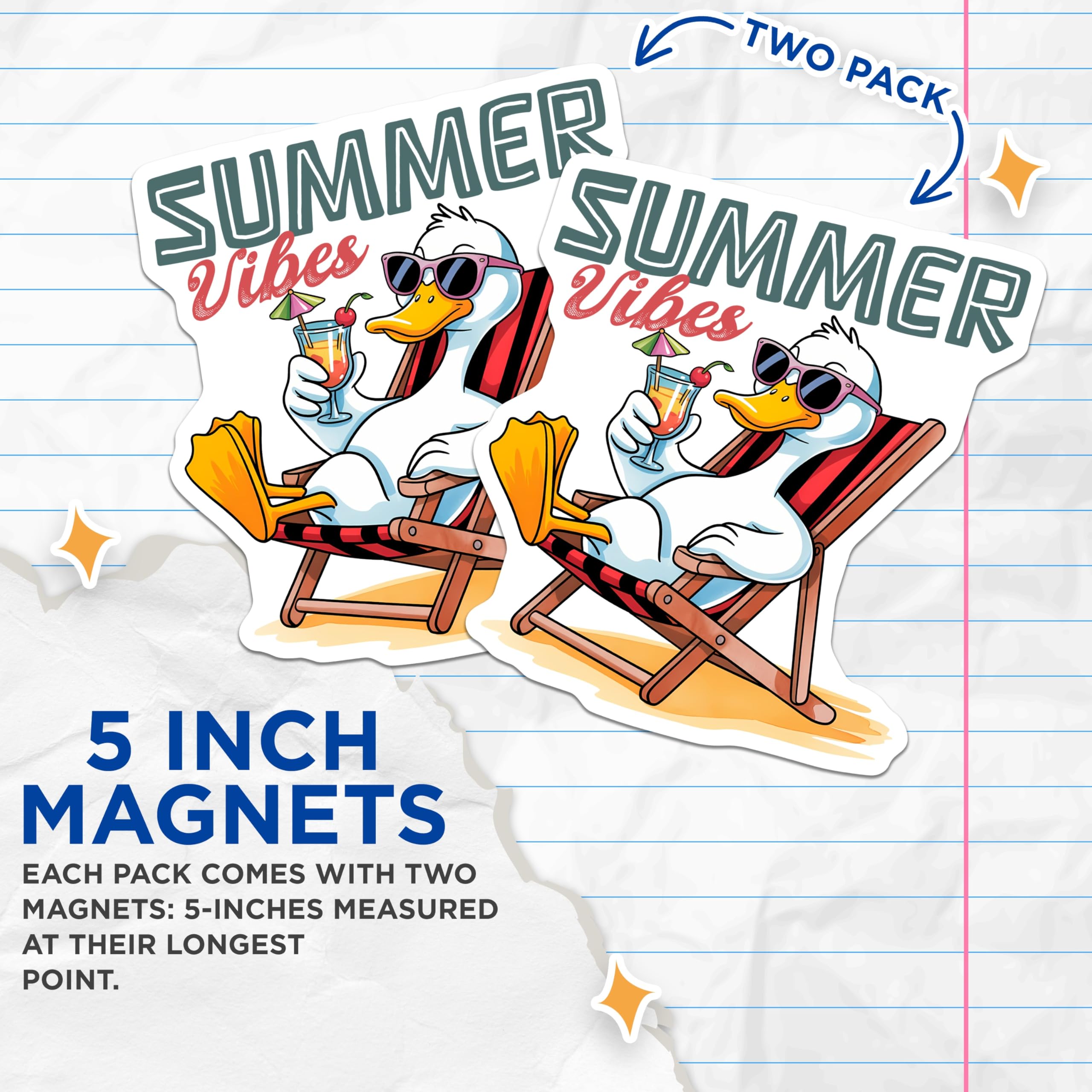 (2 Pack) Summer Vibes Duck Magnets - Beach Vacation Decor - Summer Refrigerator Magnets - 5" On Longest Side - Premium Magnet - for Cars, Refrigerators, Toolboxes, Lockers - Made in USA - MAG15817