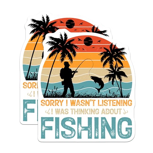 (2 Pack) Sorry I Wasn't Listening Magnets - Fishing Enthusiast - Silhouette Coastal Fishing Scene - 5" On Longest Side - for Cars, Fridges, Toolboxes - Made in USA - MAG4410