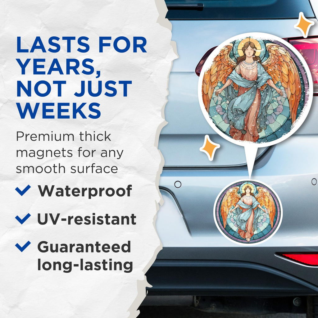(2 Pack) Angel Magnets - Stained Glass Decor - Religious Kitchen Accessories - 5" On Longest Side - Premium Magnet - for Cars, Refrigerators, Toolboxes, Lockers - Made in USA - MAG14673