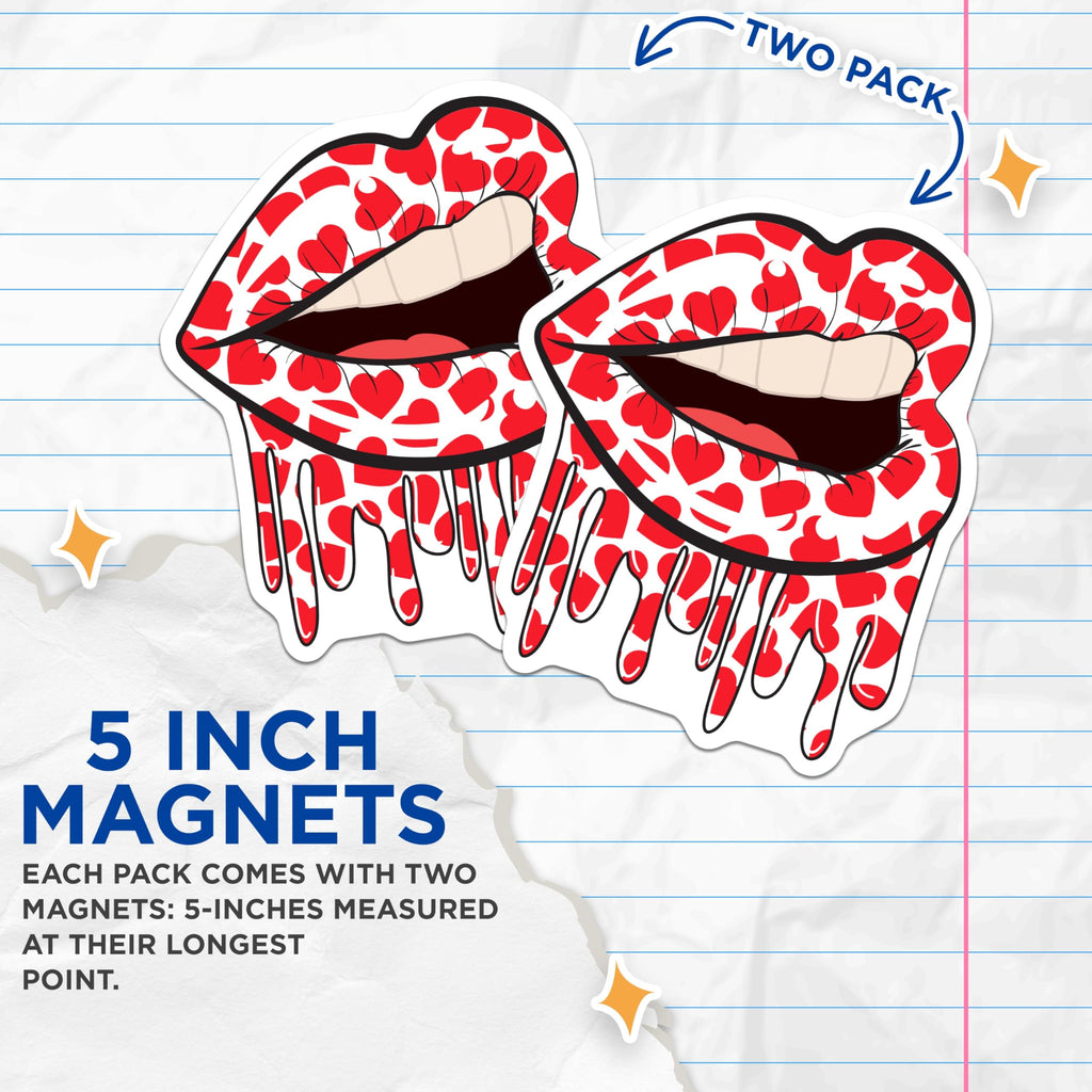 (2 Pack) Dripping Lips Magnets - Heart Design - Valentine's Day Decor - Love Aesthetic - Fridge Art - Refrigerator Accessory - 5 Inches On Longest Side - Thick Durable Magnet - Made in USA - MAG20169