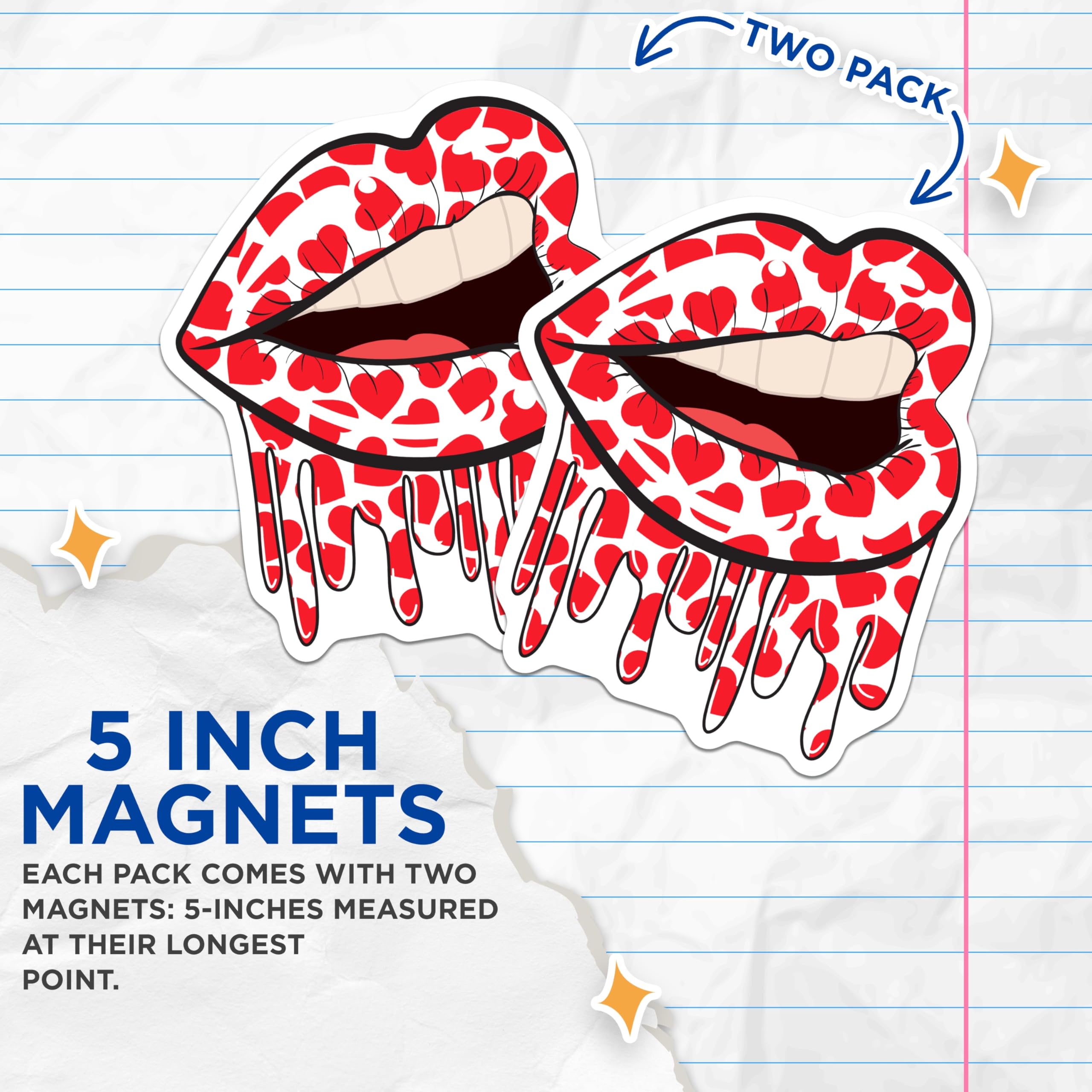 (2 Pack) Dripping Lips Magnets - Heart Design - Valentine's Day Decor - Love Aesthetic - Fridge Art - Refrigerator Accessory - 5 Inches On Longest Side - Thick Durable Magnet - Made in USA - MAG20169