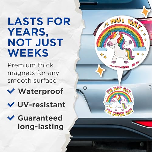 (2 Pack) Fun Unicorn Magnets Magnets - Pride Decor - LGBTQ Rainbow Magnet - 5" On Longest Side - Made in USA - Sticks to Refrigerators & Metal Surfaces - MAG8908