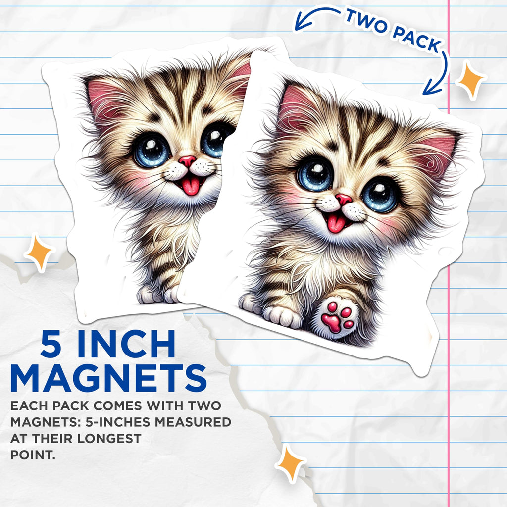(2 Pack) Kitten Refrigerator Magnets - Cute Cat Face Magnet - Fridge Decor Magnets - 5" On Longest Side - Premium Magnet - for Cars, Refrigerators, Toolboxes, Lockers - Made in USA - MAG14838