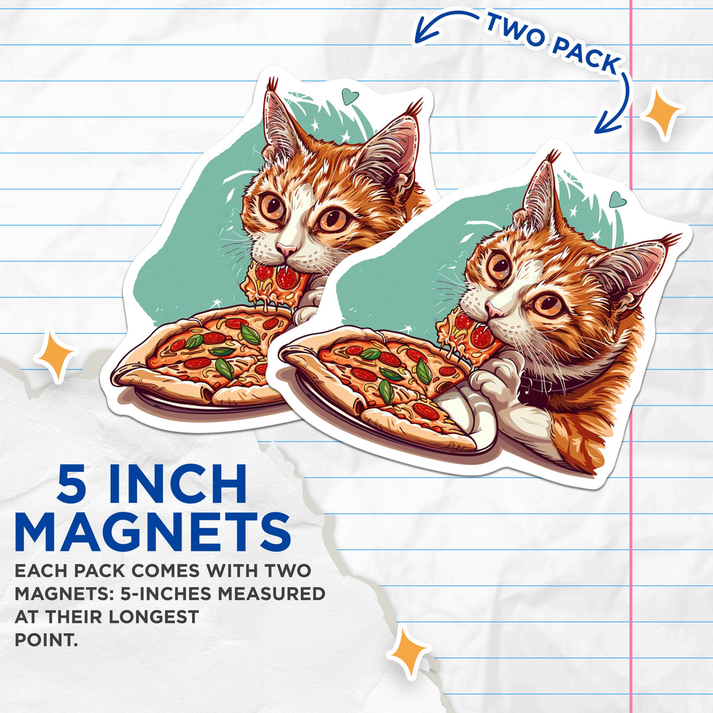 (2 Pack) Funny Cat Pizza Magnets - Foodie Pet Refrigerator Decor - Quirky Animal Kitchen Art - 5 Inches On Longest Side - Thick Durable Magnet - Made in USA - MAG36064