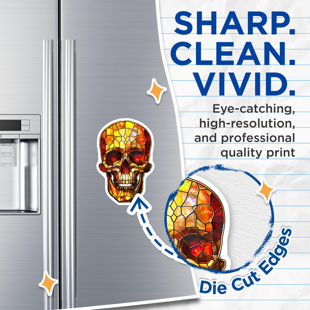 (2 Pack) Stained Glass Skull Magnets - Halloween Decor - Spooky Home Accent - 5" On Longest Side - Premium Magnet - for Cars, Refrigerators, Toolboxes, Lockers - Made in USA - MAG17080