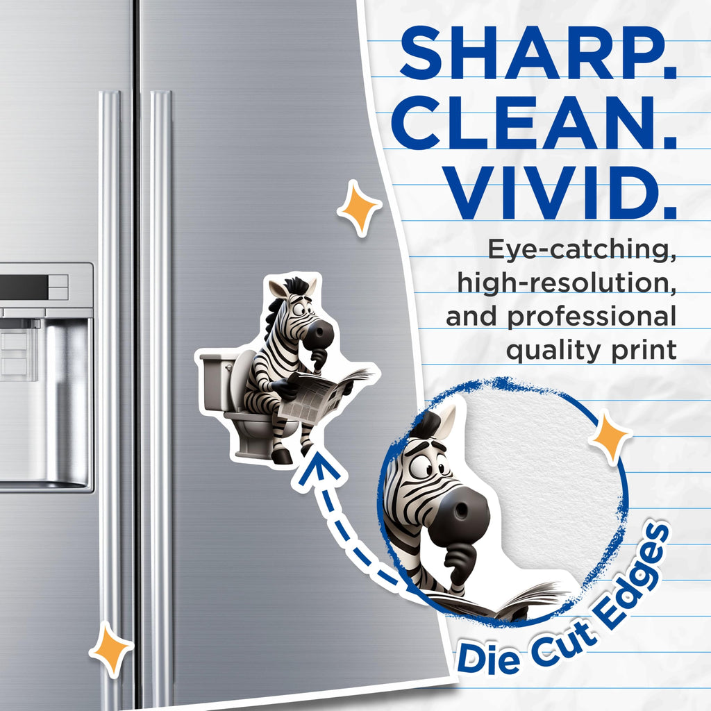 (2 Pack) Zebra On Toilet Magnets - Reading Newspaper - Funny Animal Fridge Decor - 5" On Longest Side - Premium Magnet - for Cars, Refrigerators, Toolboxes, Lockers - Made in USA - MAG14219