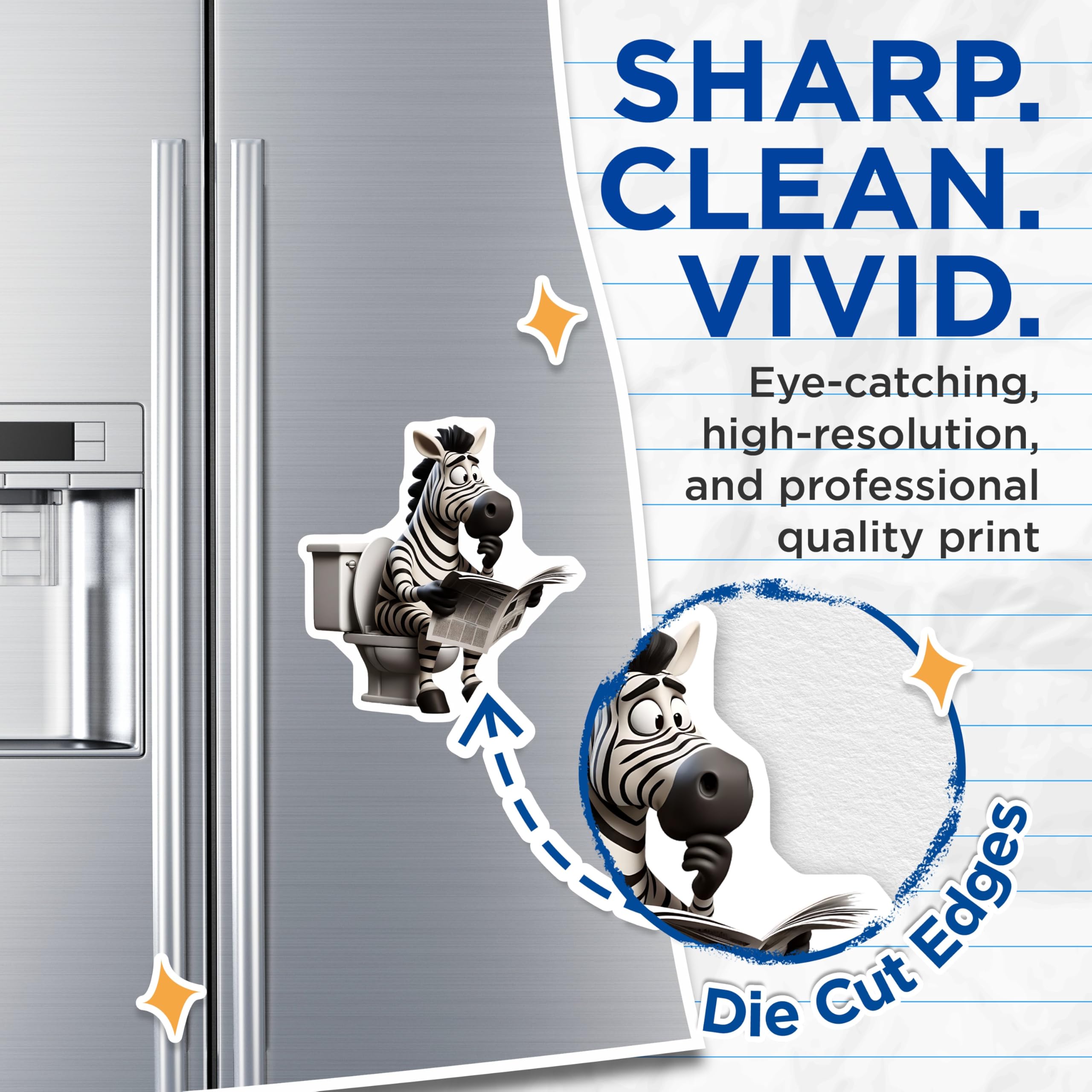 (2 Pack) Zebra On Toilet Magnets - Reading Newspaper - Funny Animal Fridge Decor - 5" On Longest Side - Premium Magnet - for Cars, Refrigerators, Toolboxes, Lockers - Made in USA - MAG14219