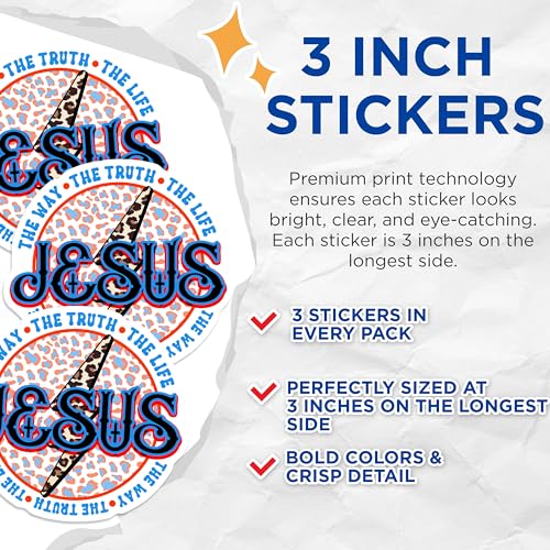 (3 Pack) Jesus Decals - Religious Christian - Faith Decals- 3 Inches On Longest Side - Easy Peel & Apply - Made in USA - 3MCS5722