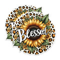 (2 Pack) Blessed Sunflower Stickers - Leopard Print Floral - Inspirational Quote - 5" On Longest Side - Sticks to Any Smooth Flat Surface - Made in USA - BMCS2908