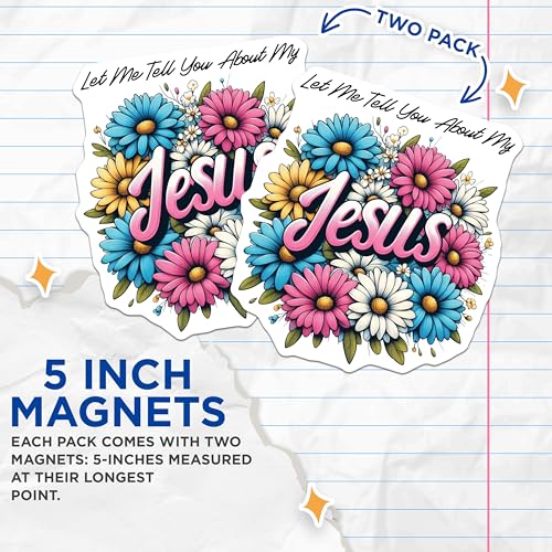 (2 Pack) Jesus Flower Magnets - Floral Christian - Inspirational Magnet - 5" On Longest Side - for Cars, Fridges, Toolboxes - Made in USA - MAG3744