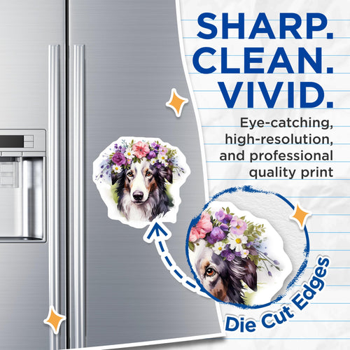 (2 Pack) Australian Shepherd Magnets - Flower Crown Dog Decor - Cottagecore Pet Lover Refrigerator - 5 Inches On Longest Side - Thick Durable Magnet - Made in USA - MAG29600