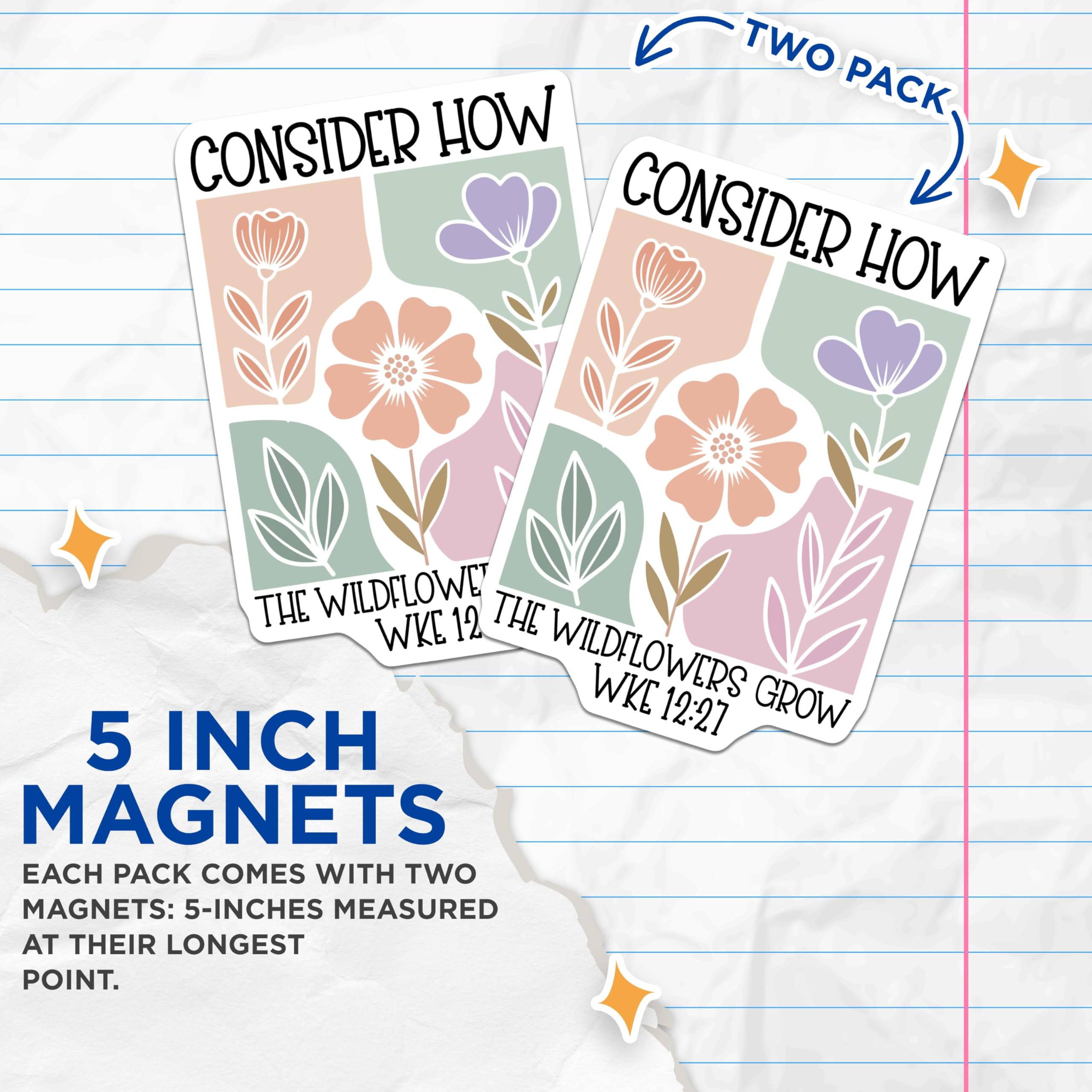 (2 Pack) Wildflower Verse Magnets - Inspirational Saying - Boho Kitchen Decor Magnets - 5" On Longest Side - Premium Magnet - for Cars, Refrigerators, Toolboxes, Lockers - Made in USA - MAG16646