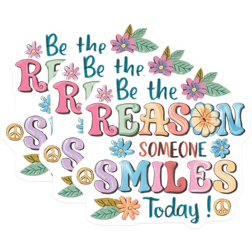 (3 Pack) Inspirational Quote Decals - Be The Reason Someone Smiles - Laptop Decals - 3 Inches On Longest Side - Easy Peel & Apply - Made in USA - 3MCS7363