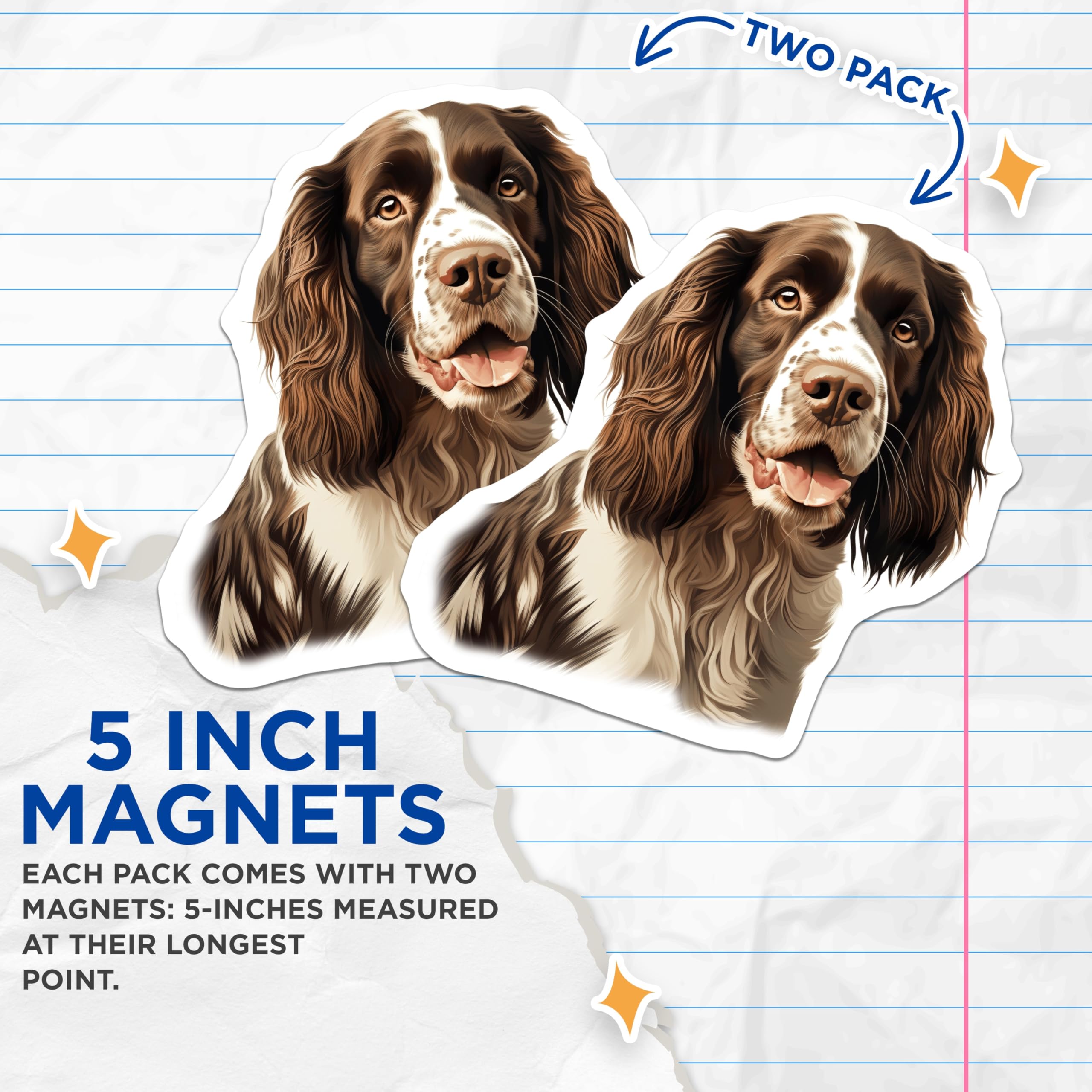 (2 Pack) Springer Spaniel Magnets - English Springer Dog Breed - Dog Mom Dad Accessory - Pet Animal Art - Refrigerator Decor - 5 Inches On Longest Side - Thick Durable Magnet - Made in USA - MAG27857