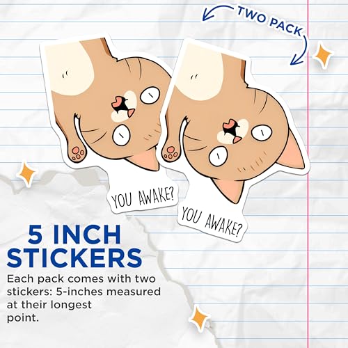 (2 Pack) Cute Cat Stickers - Funny Pet Decals - Anime Kawaii Kitty for Laptops Water Bottles - 5" On Longest Side - Sticks to Smooth Flat Surfaces - Made in USA - BMCS7817