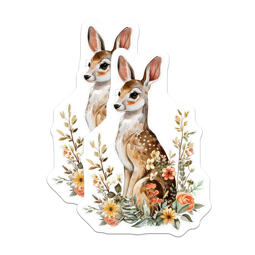 (2 Pack) Whimsical Fawn Magnets - Woodland Animal Decor - Floral Art Refrigerator Holder - 5 Inches On Longest Side - Thick Durable Magnet - Made in USA - MAG39038