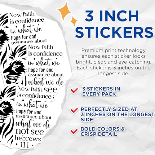 (3 Pack) Lion Faith Decals - Religious Verse - Bible Verse Decals - 3 Inches On Longest Side - Easy Peel & Apply - Made in USA - 3MCS2622