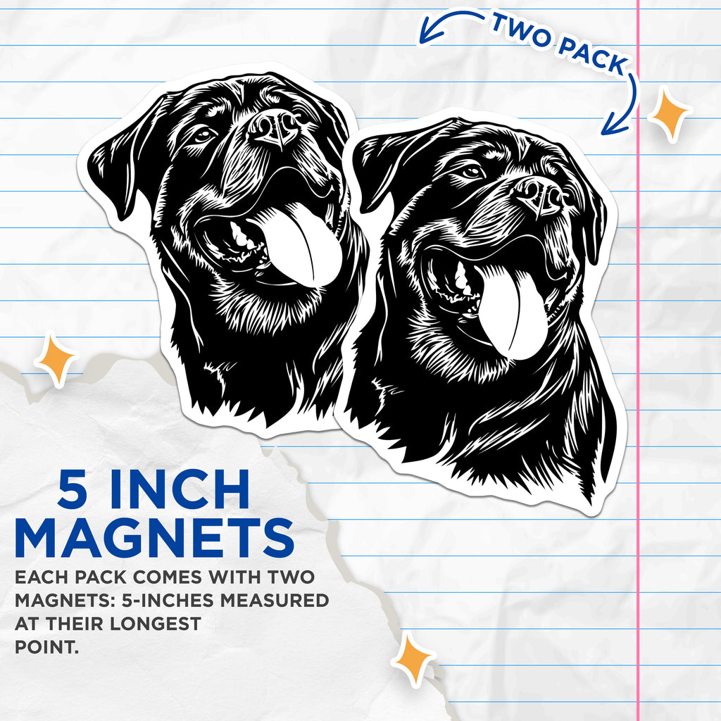 (2 Pack) Rottweiler Dog Magnets - Animal Lover Kitchen Decor - Pet Parent Refrigerator Art - Canine Breed Collectible - 5 Inches On Longest Side - Thick Durable Magnet - Made in USA - MAG38202