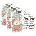(3 Pack) Tea Cup Decals - Floral Bird Decor - Inspirational Quote Sticker - 3 Inches On Longest Side - Easy Peel & Apply - Made in USA - 3MCS2505
