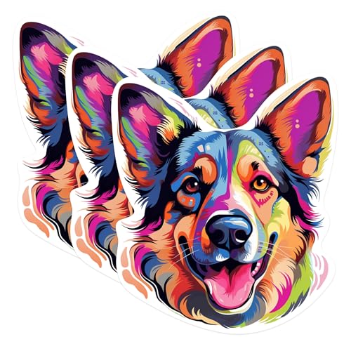 (3 Pack) Dog Decals - Colorful Dog - Laptop Decals - 3 Inches On Longest Side - Easy Peel & Apply - Made in USA - 3MCS0736