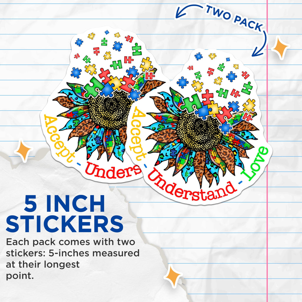 (2 Pack) Autism Awareness Stickers - Puzzle Piece Decals - 5" On Longest Side - Sticks to Smooth Flat Surfaces - Made in USA - BMCS8526 - BMCS8526