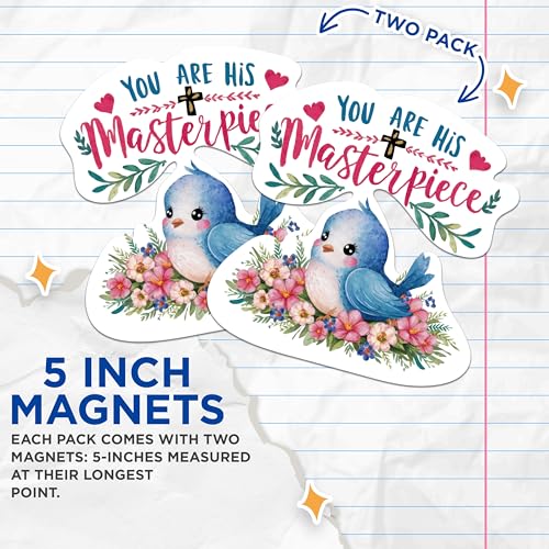 (2 Packs) You are His Masterpiece Magnets - Positive Inspiring Christian Magnets - 5 Inches On Longest Side - Premium Magnet - for Fridges, Toolboxes, Cars - Made in USA - MAG2333