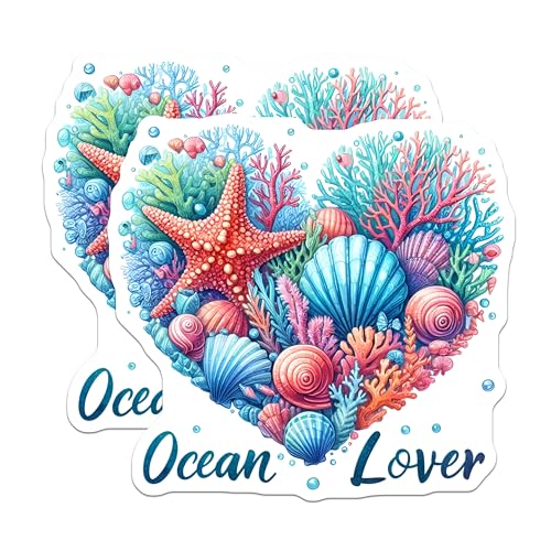 (2 Pack) Ocean Lover Stickers - Underwater Sea Life - Marine Creatures - 5" On Longest Side - Sticks to Smooth Flat Surfaces - Made in USA - BMCS9298
