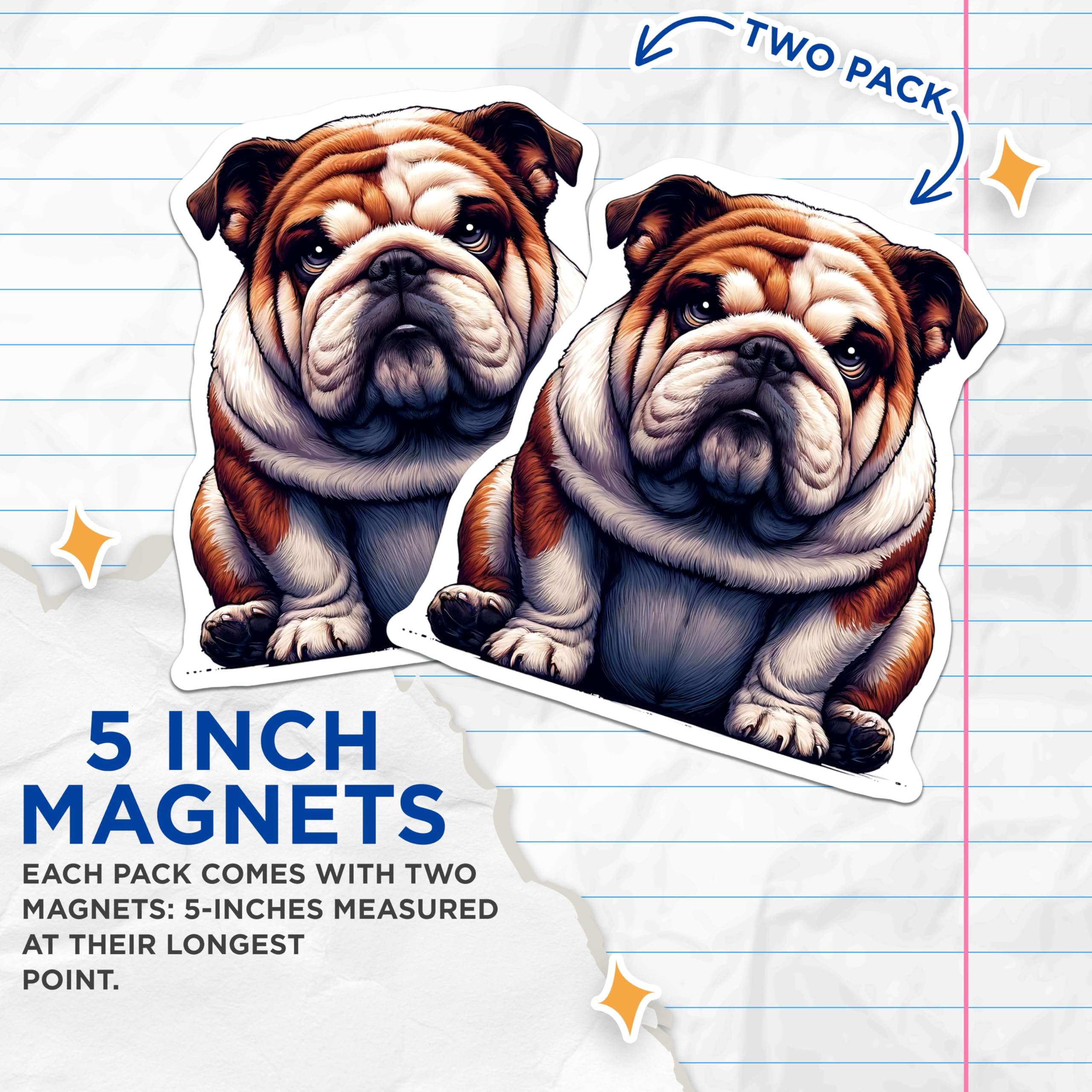 (2 Pack) Bulldog Magnets - Funny Dog Magnets - Cute Animal Fridge Decor - 5" On Longest Side - Premium Magnet - for Cars, Refrigerators, Toolboxes, Lockers - Made in USA - MAG14814