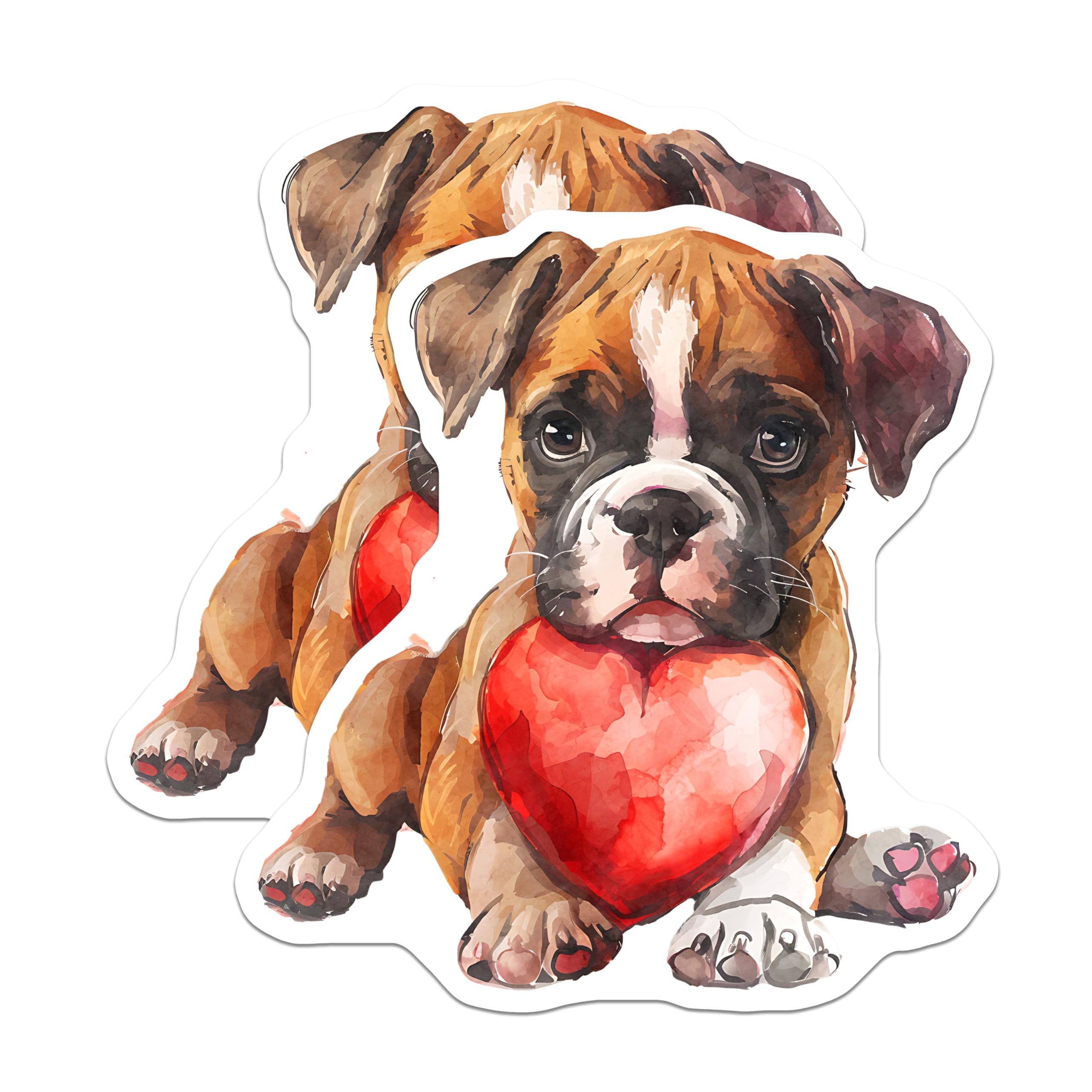 (2 Pack) Boxer Puppy Magnets - Heart Holding Dog Art - Adorable Animal Decor - 5" On Longest Side - Premium Magnet - for Cars, Refrigerators, Toolboxes, Lockers - Made in USA - MAG16705