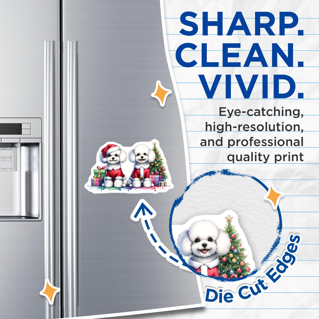 (2 Pack) Christmas Poodle Magnets - Santa Dog Holiday Decor - Cute Animal Fridge Accessories - 5 Inches On Longest Side - Thick Durable Magnet - Made in USA - MAG29613